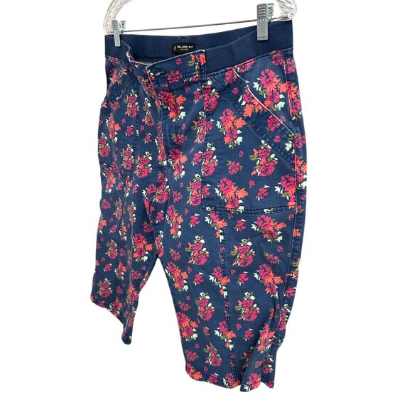 Lee Womens Relaxed Fit Mid Rise Floral Navy Capri Pants Sz M - Picture 3 of 10